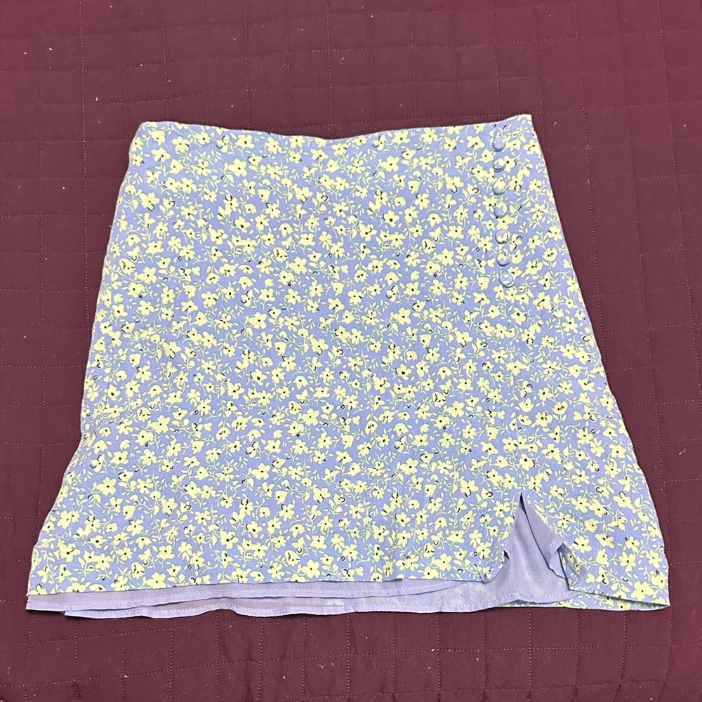 Mango Blue and Yellow Floral Mini Skirt